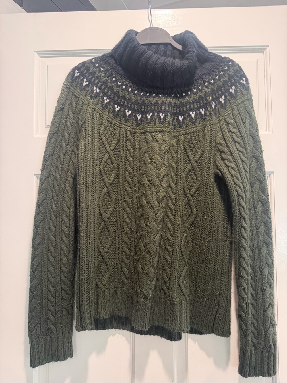 St. John's Bay Olive & Black Cable Knit Turtleneck Sweater